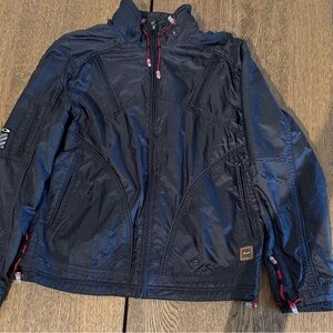 Navy Windbreaker Jacket with Red Details